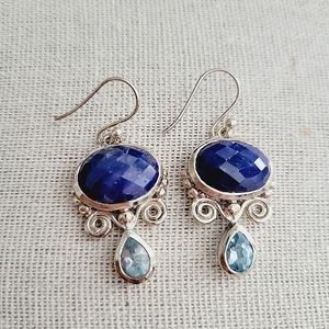 Sterling silver sapphire hook earrings